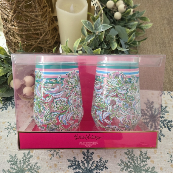 Lilly Pulitzer Other - Lilly Pulitzer Floral Acrylic Wine Glass Set